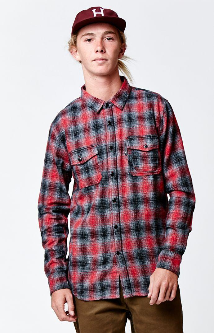 Huf Sayulita Flannel Red Long Sleeve Button Up Shirt
