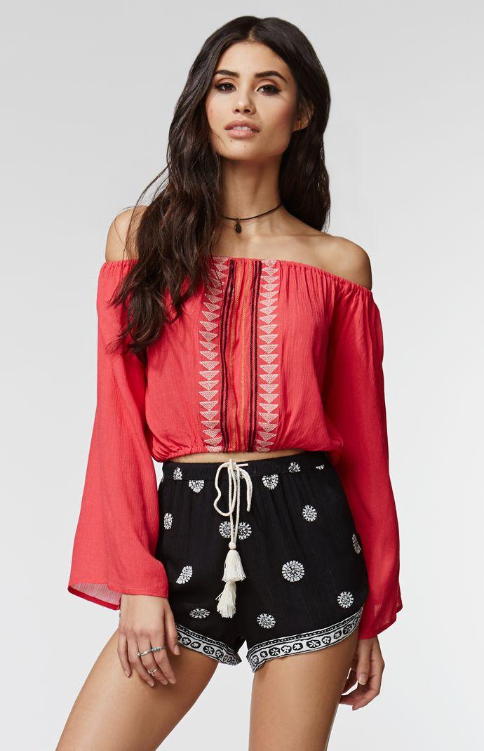 Kendall & Kylie High Rise Printed Drawstring Shorts