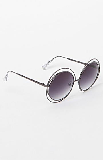 With Love From Ca Oversized Round Gunmetal Sunglasses