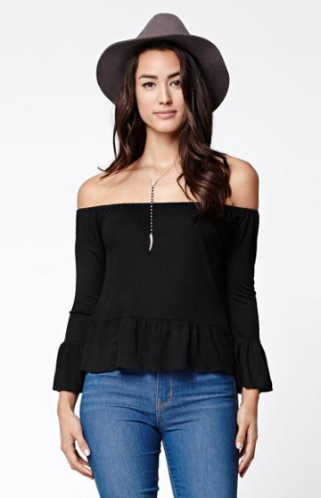 La Hearts Crinkle Knit Off-the-shoulder Top