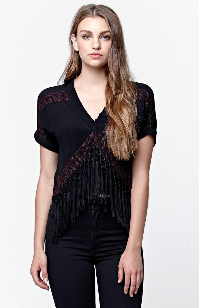 La Hearts Embroidered Fringe Top