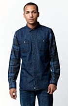 Modern Amusement Long Sleeve Mixed Denim Button Up Shirt