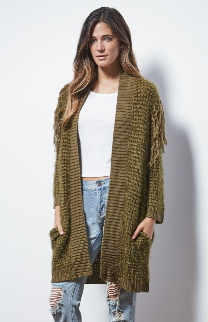 Volcom Black Sheep Fringe Trim Cardigan