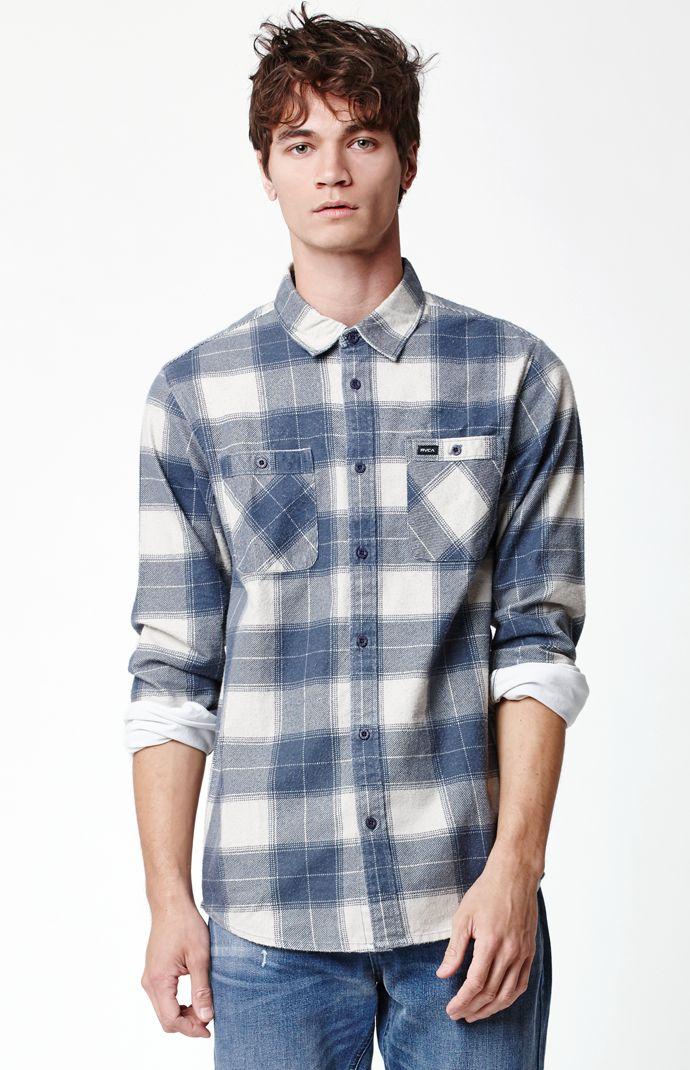 Rvca Wayman Plaid Flannel Long Sleeve Button Up Shirt