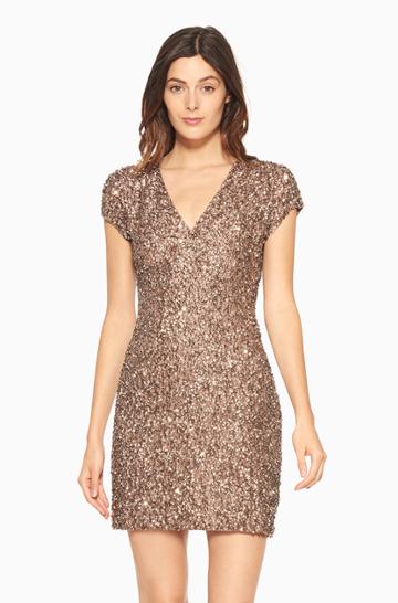 Https:/www.parkerny.com/serena-dress/324gc.html Parker Ny Serena Cocktail Dress Mauve Sequin, Size 2