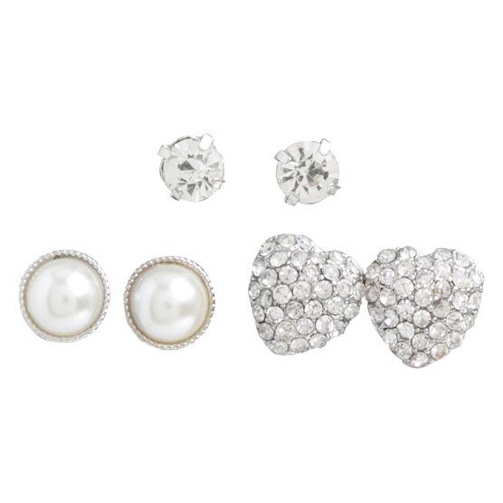 Minicci Women's (3 Pk) Pearl / Heart Earrings Set