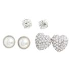 Minicci Women's (3 Pk) Pearl / Heart Earrings Set