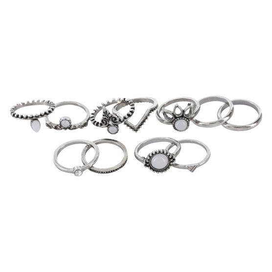 Minicci Women's (11 Pk) Antiqued Metal Opal Ring Set
