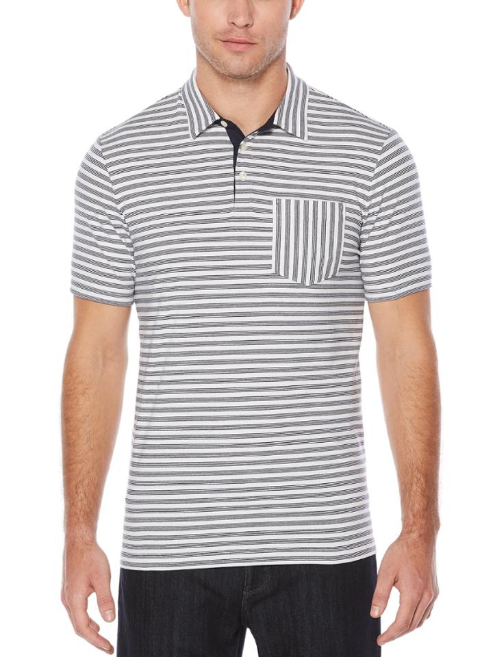 Perry Ellis Short Sleeve Cross Stripe Piecing Shirt
