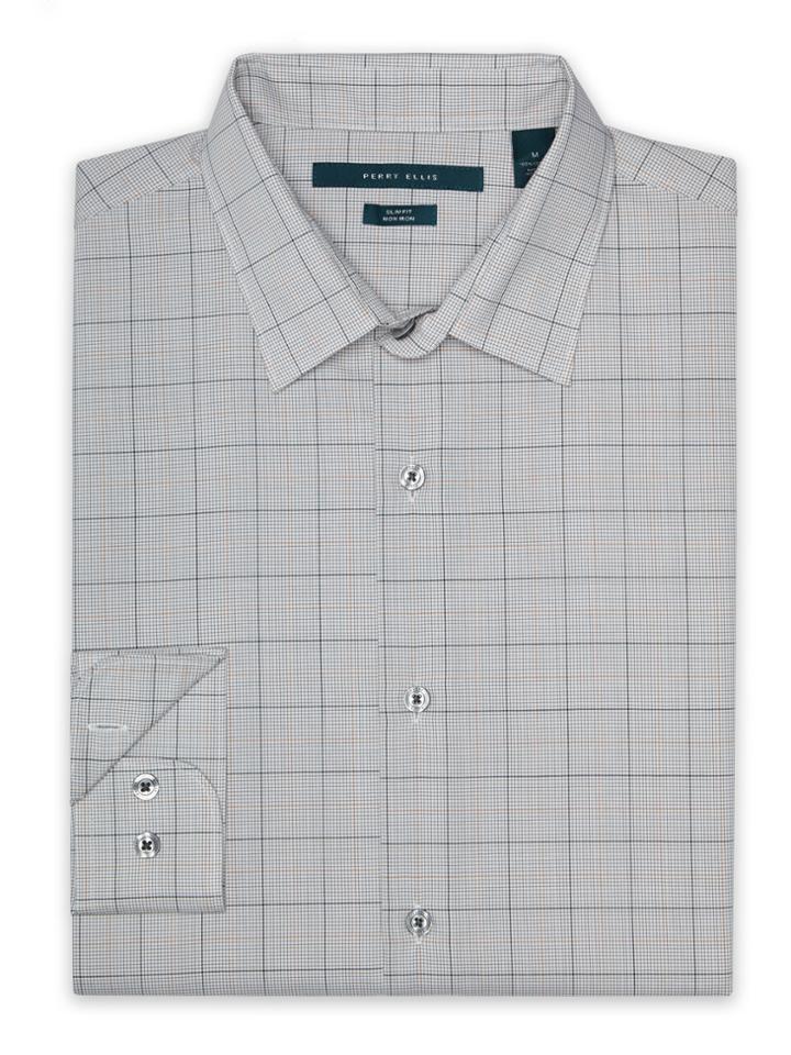 Perry Ellis Non-iron Slim Fit Windowpane Shirt
