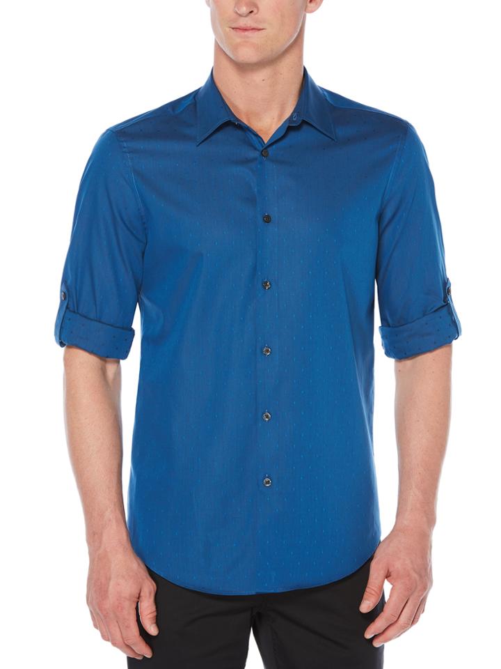 Perry Ellis Roll-up Sleeve Dobby Dot Shirt