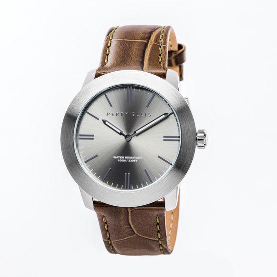 Perry Ellis Slim Line Grey Leather Watch