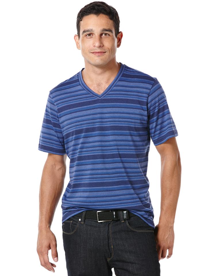 Perry Ellis Short Sleeve V Neck Stripe Shirt
