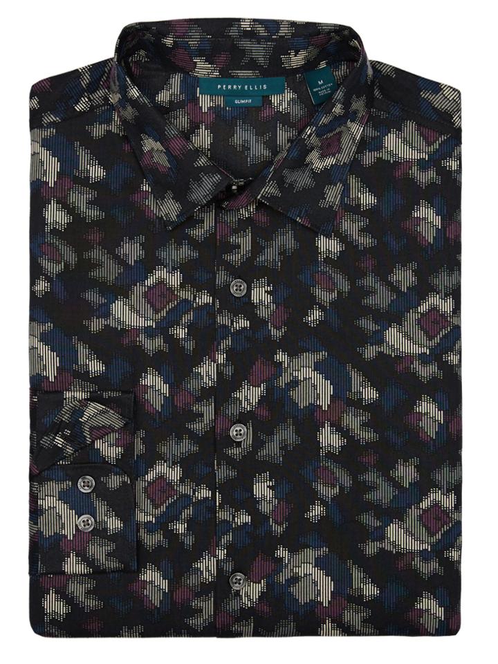 Perry Ellis Exclusive Multicolor Camo Print Shirt