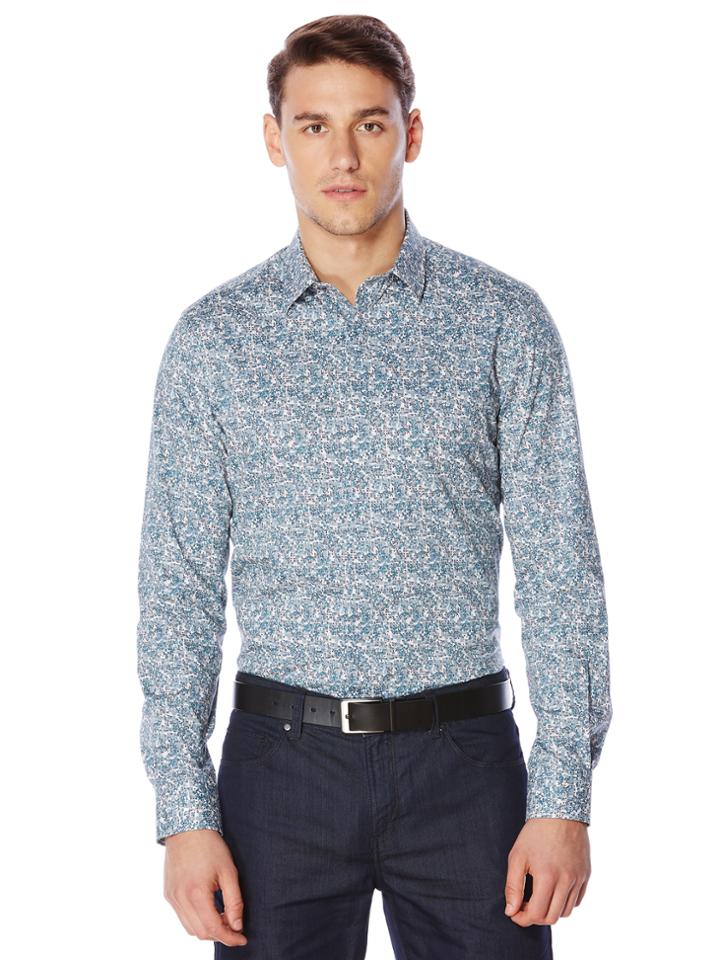 Perry Ellis Long Sleeve Etching Print Shirt