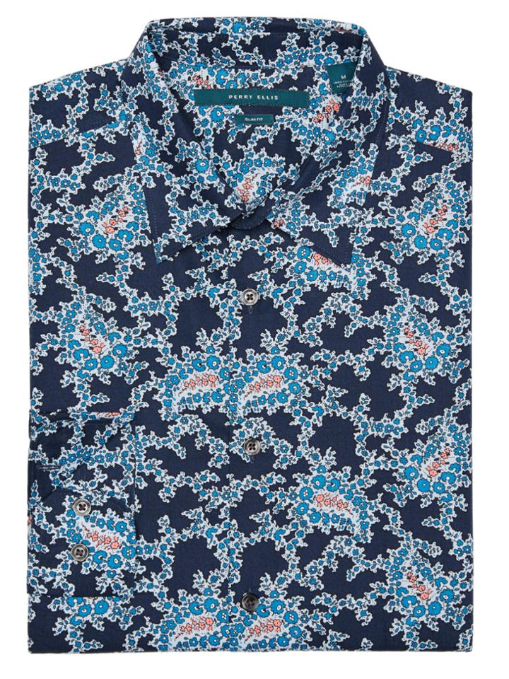 Perry Ellis Slim Fit Large Paisley Flower Shirt