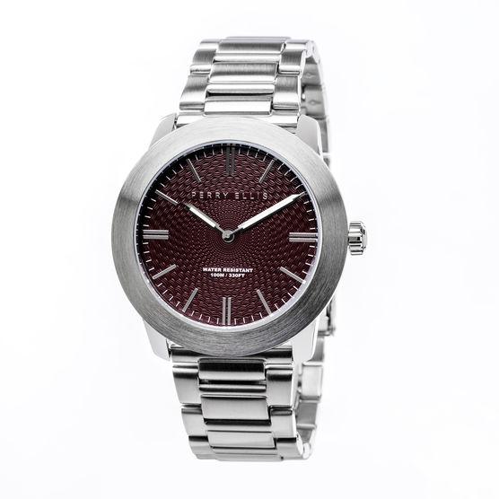 Perry Ellis Slim Line Burgundy Stainless Steel Watch