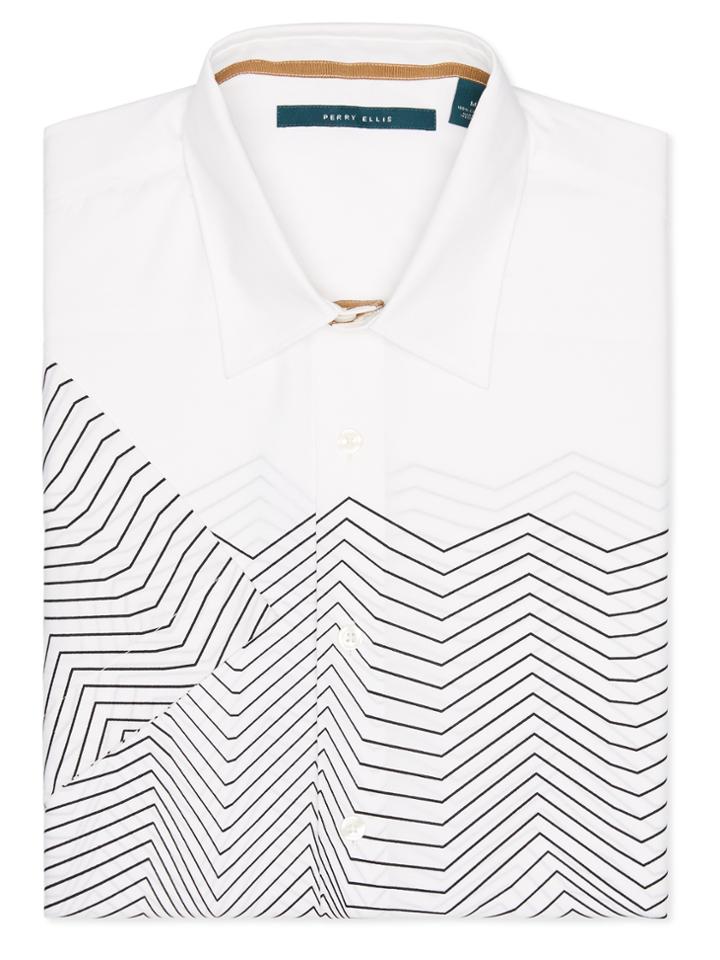 Perry Ellis Short Sleeve Engineered Wavy Stripe Shirt