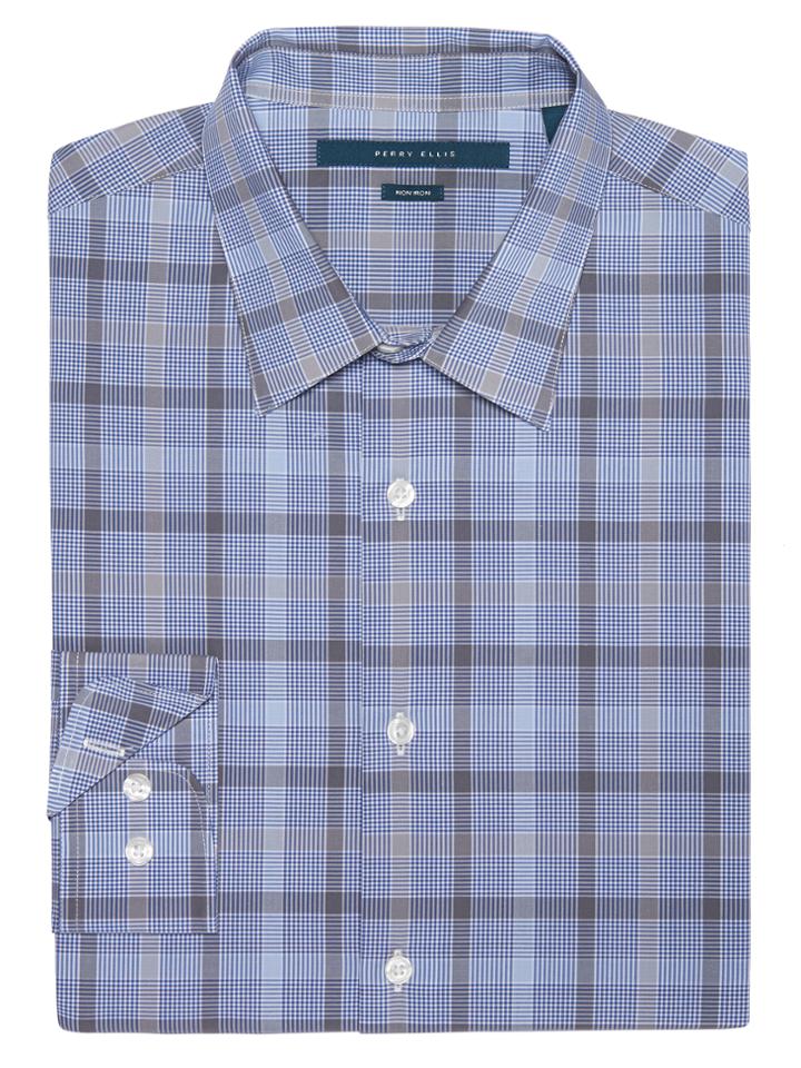 Perry Ellis Non-iron Window Pane Plaid Shirt