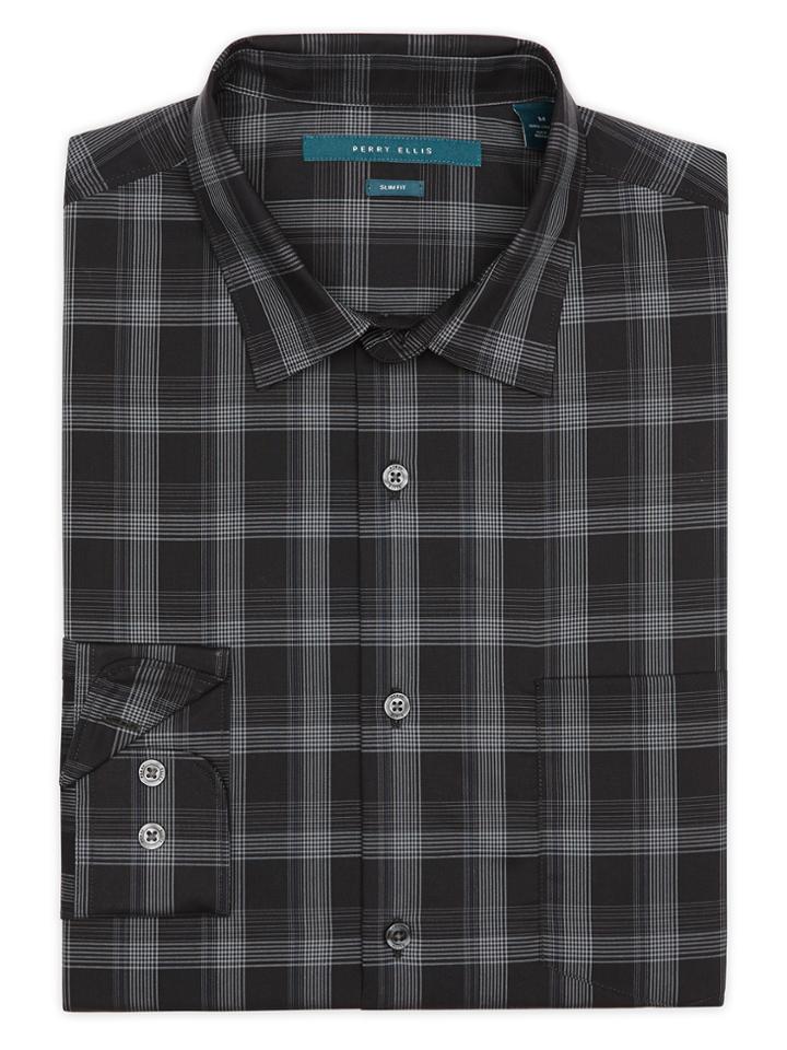 Perry Ellis Slim Fit Dark Tonal Plaid Shirt