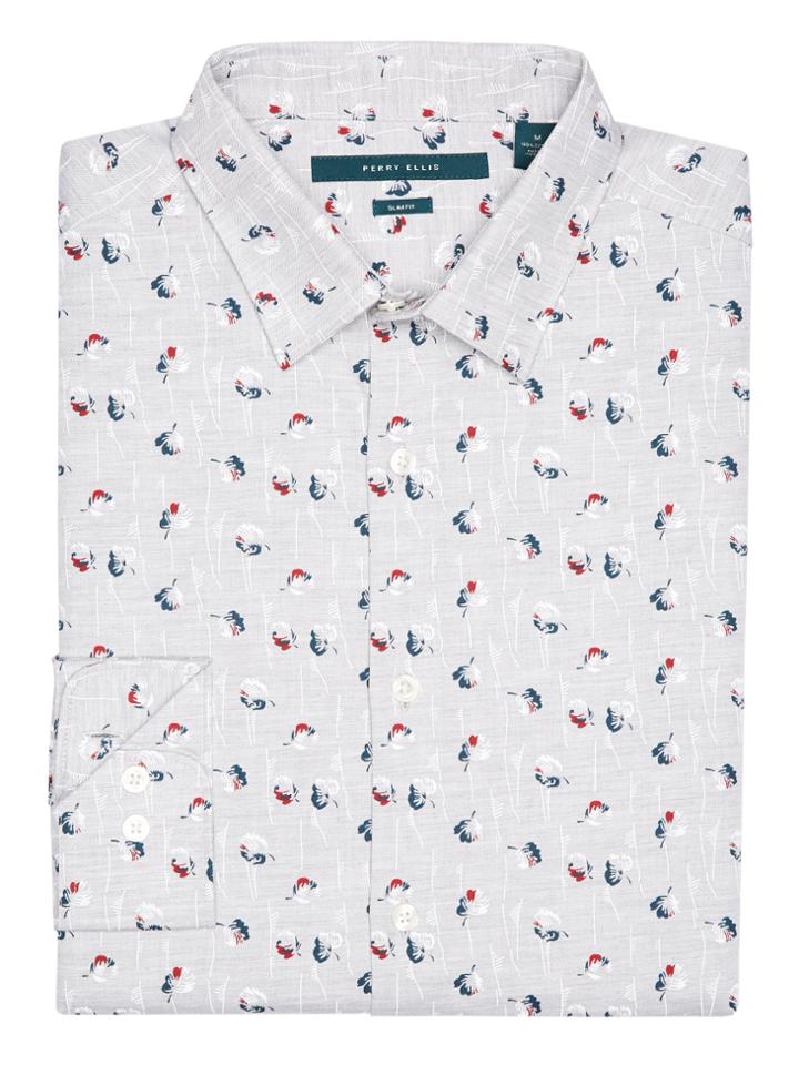 Perry Ellis Slim Fit Heathered Floral Print Shirt