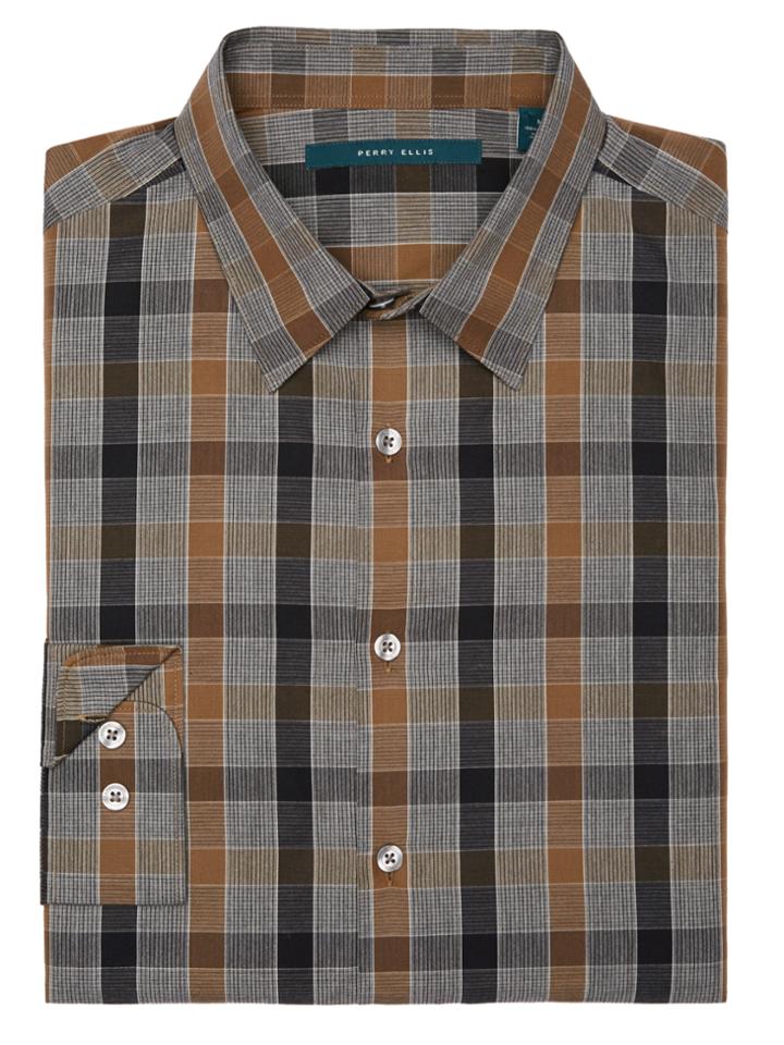 Perry Ellis Heather Plaid Stretch Shirt