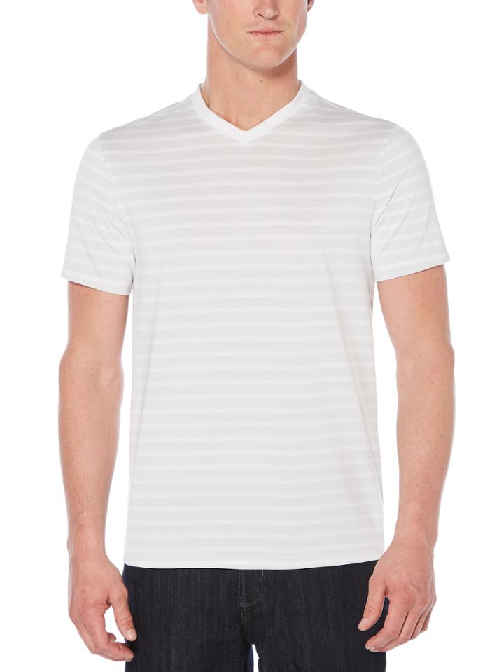 Perry Ellis Short Sleeve Horizontal Stripe V-neck