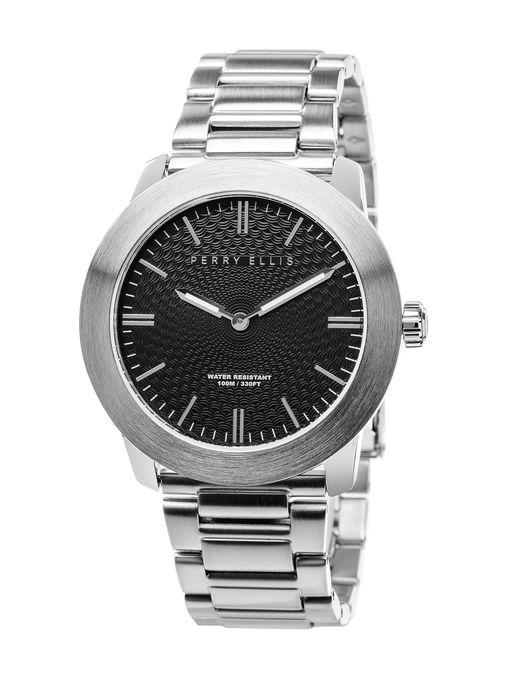 Perry Ellis Unisex Slim Line Black Stainless Steel Watch