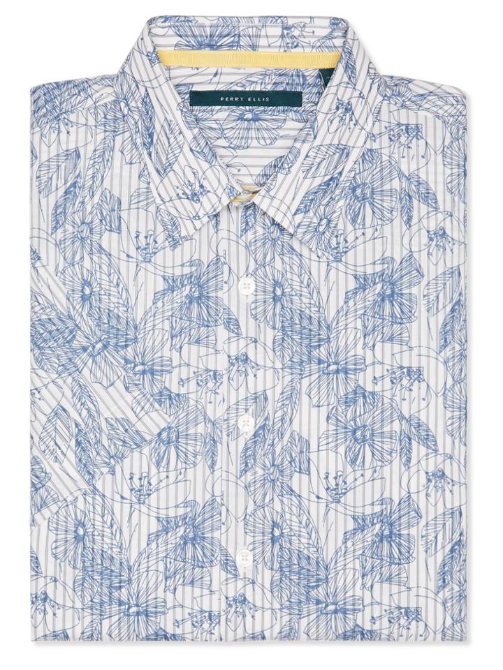 Perry Ellis Big And Tall Short Sleeve Floral Sketch Shirt