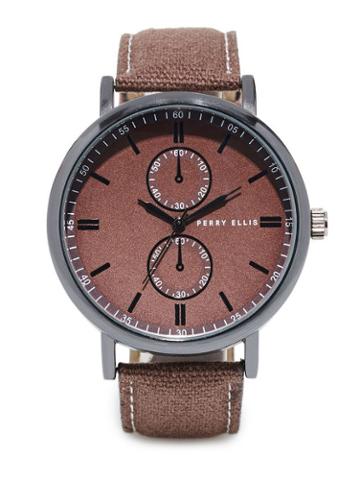 Perry Ellis Perry Ellis Portfolio Brown Fabric Strap Watch