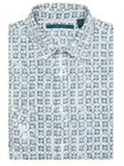 Perry Ellis Rolled Sleeve Linen Mosaic Shirt