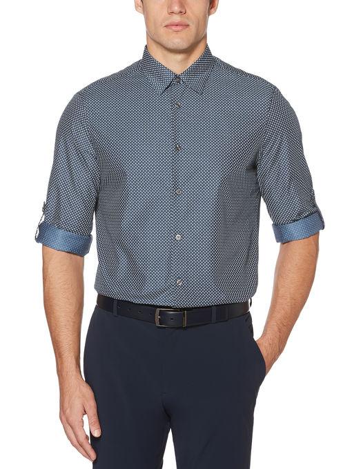 Perry Ellis Roll Sleeve Diamond Print Shirt