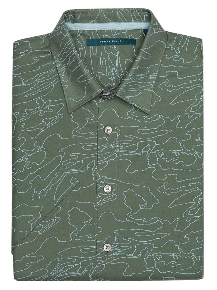 Perry Ellis Short Sleeve Print Map Outline Shirt