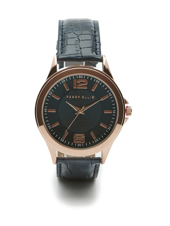 Perry Ellis Rose Gold Blue Croc Strap Watch