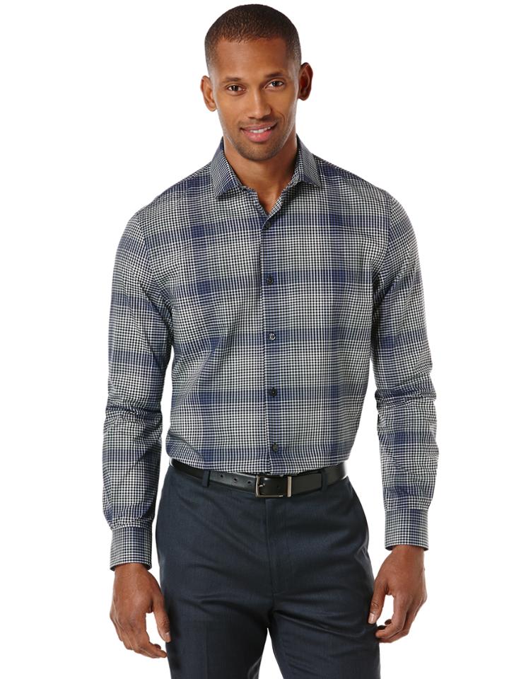 Perry Ellis Non-iron Ombre Plaid Shirt