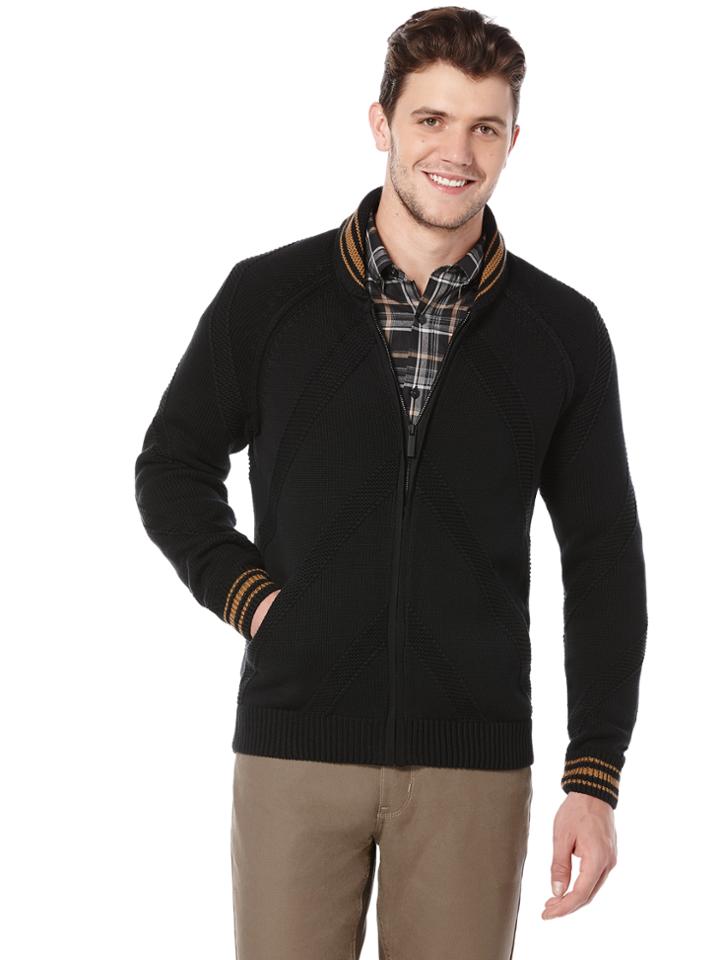 Perry Ellis Full Zip Textured Shawl Cardigan