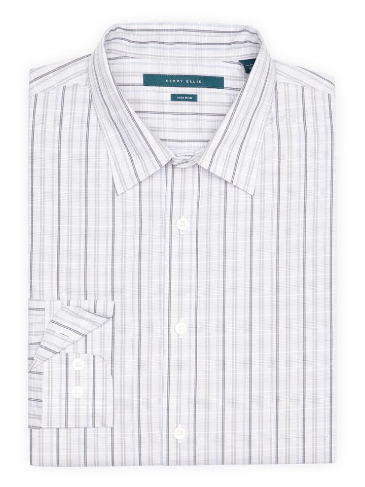 Perry Ellis Non-iron Subtle Glen Plaid Stripe Shirt