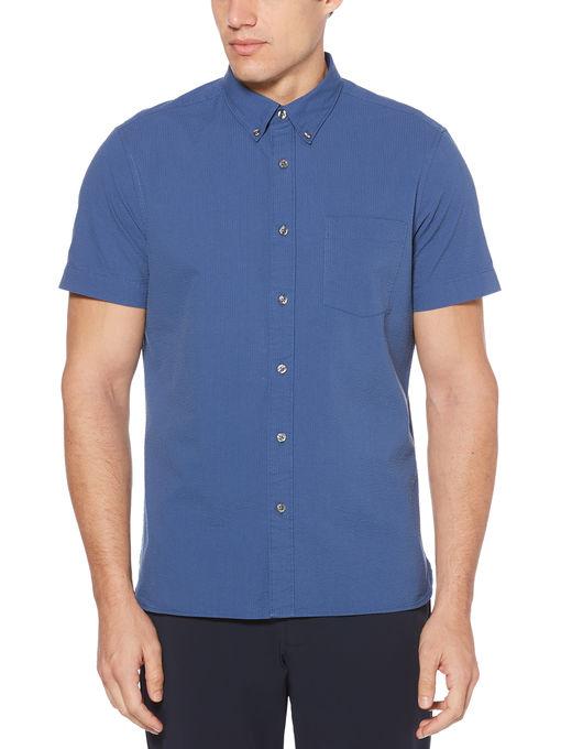 Perry Ellis Short Sleeve Solid Seersucker Shirt