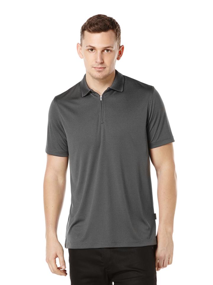 Perry Ellis Short Sleeve Iridescent Zip Collar Polo