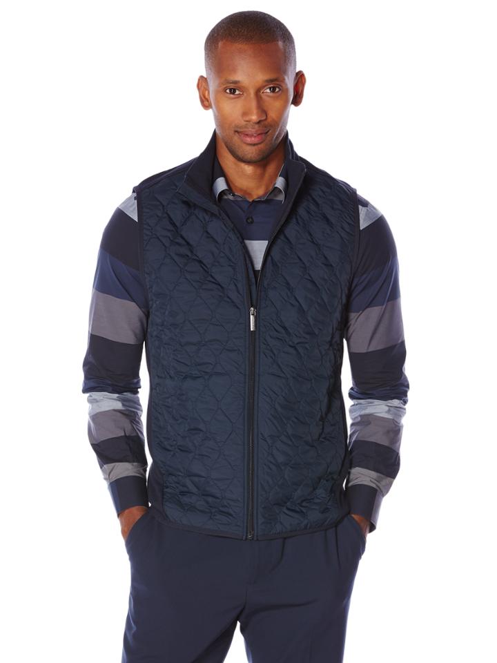 Perry Ellis Quilted Front Mixed Media Vest