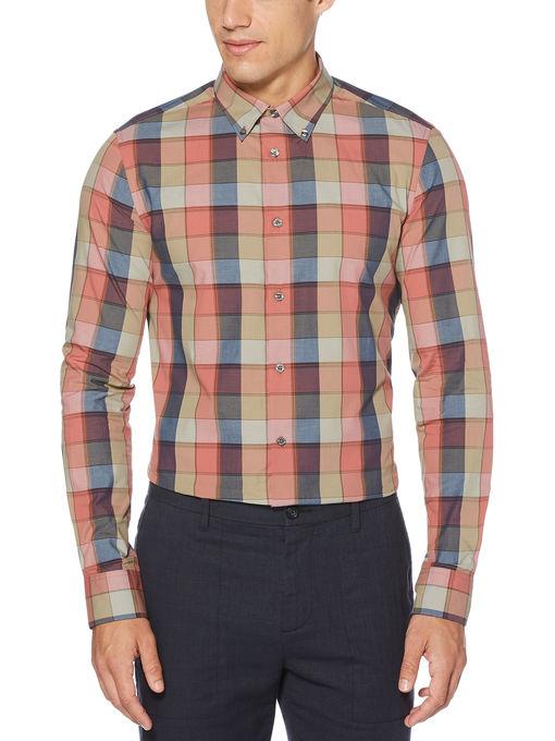 Perry Ellis Slim Fit Light Plaid Shirt