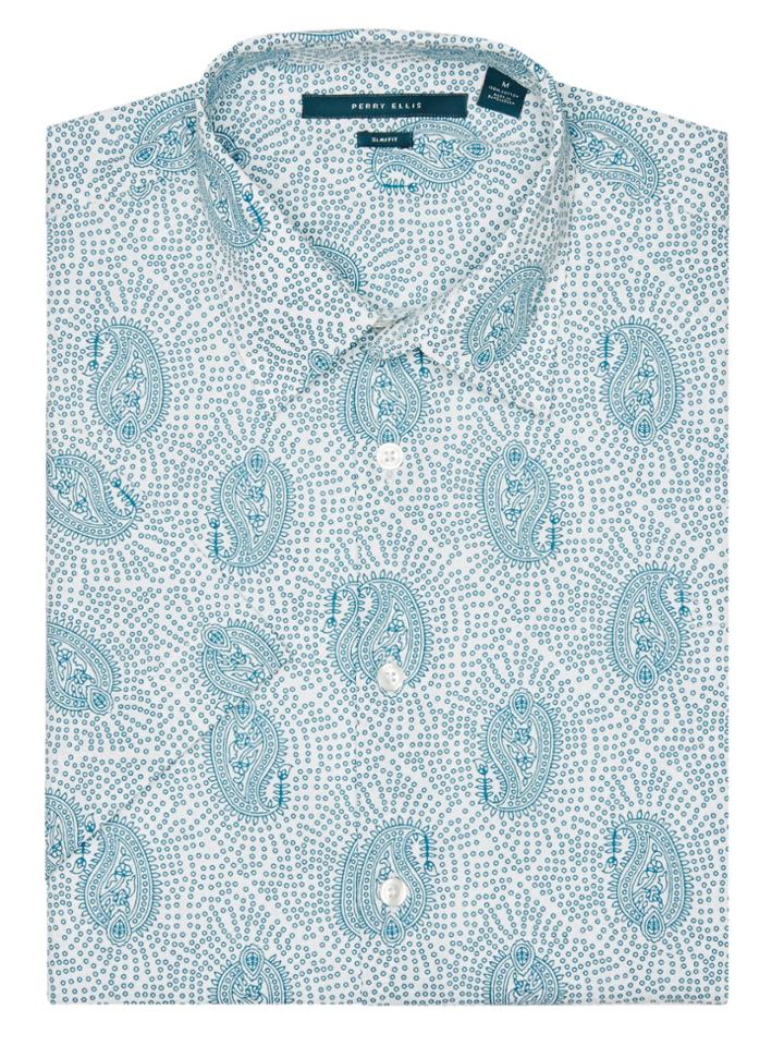 Perry Ellis Slim Fit Short Sleeve Large Paisley Shirt