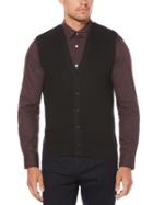 Perry Ellis Textured Button-front Sweater Vest