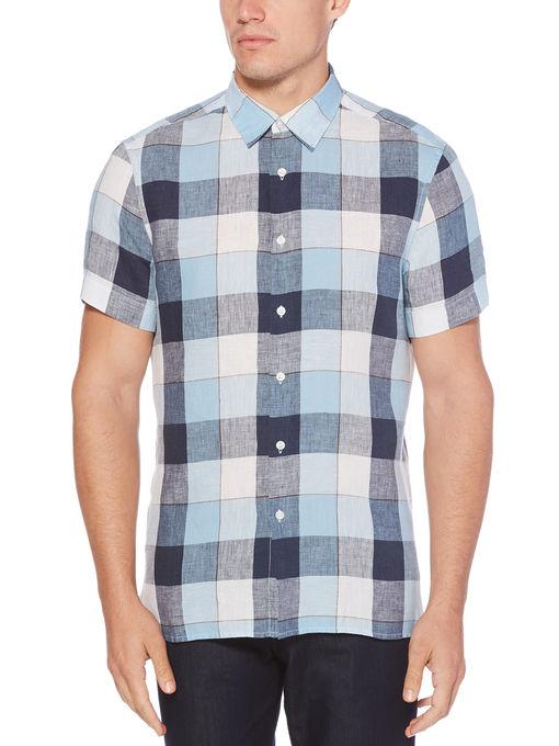 Perry Ellis Short Sleeve Buffalo Linen Check Shirt