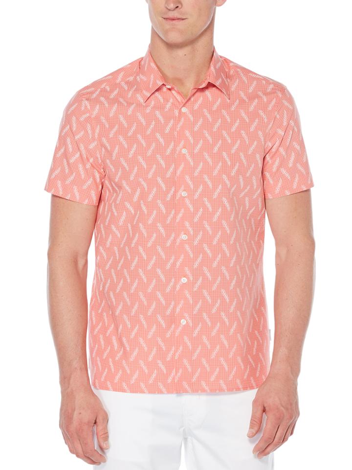 Perry Ellis Short Sleeve Check & Feather Shirt