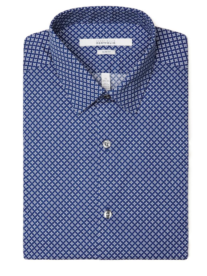 Perry Ellis Slim Fit Floral Geo Print Dress Shirt