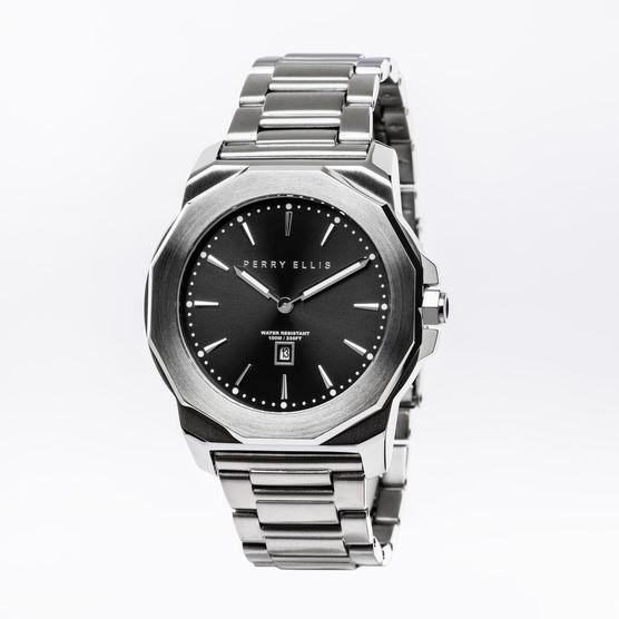Perry Ellis Unisex Decagon Black Stainless Steel Watch