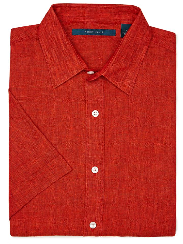 Perry Ellis Short Sleeve Solid Linen Shirt