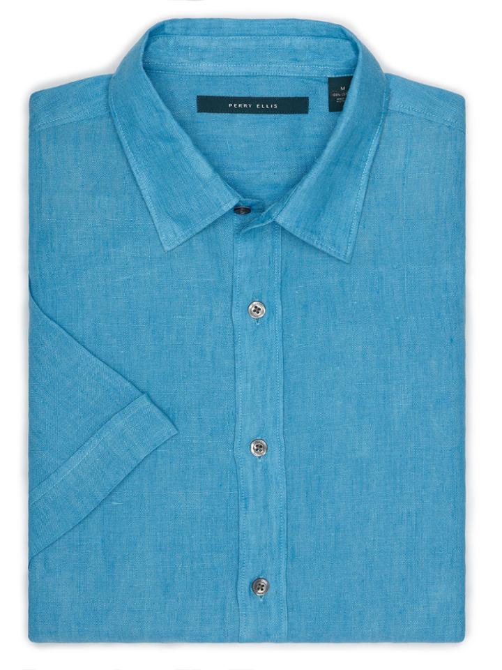 Perry Ellis Big And Tall Short Sleeve Linen Chambray Shirt