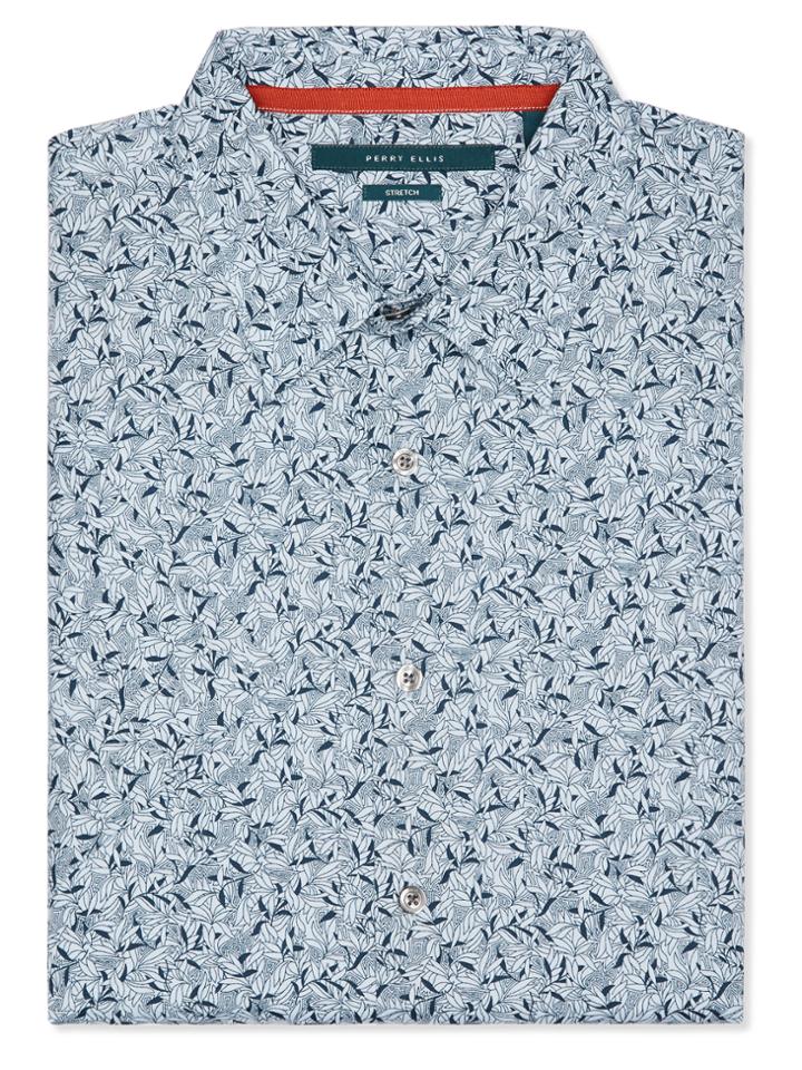Perry Ellis Short Sleeve Multi-color Leaf Print Shirt